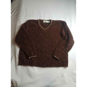 Vintage Shenanigans Brown V-Neck Textured Knit Sweater Mens Medium Confetti 90s